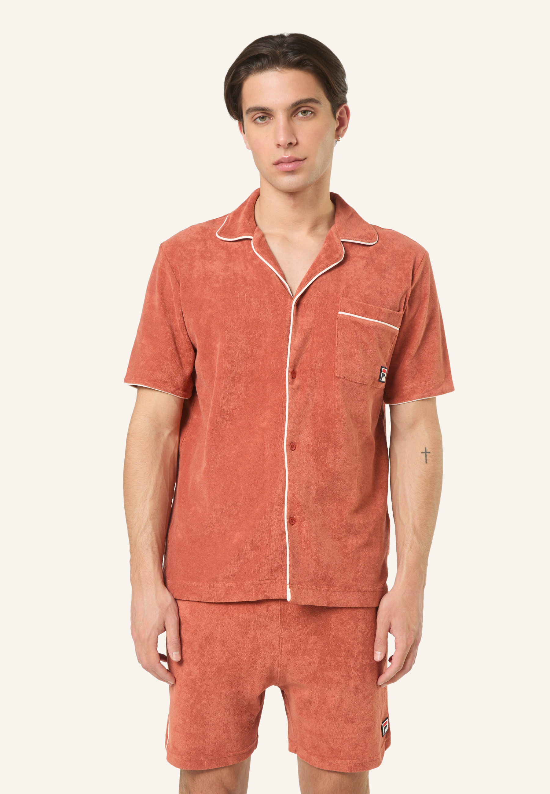 Chemise Resort Éponge Décontractée - Rouge Étrusque