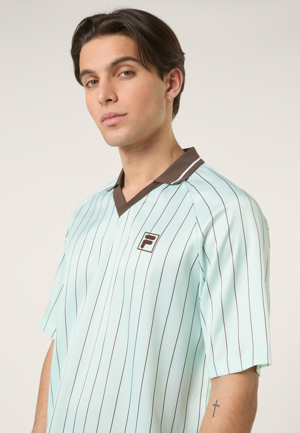 Chemise En Satin À Fines Rayures Ample - Mer Apaisante / Rayé
