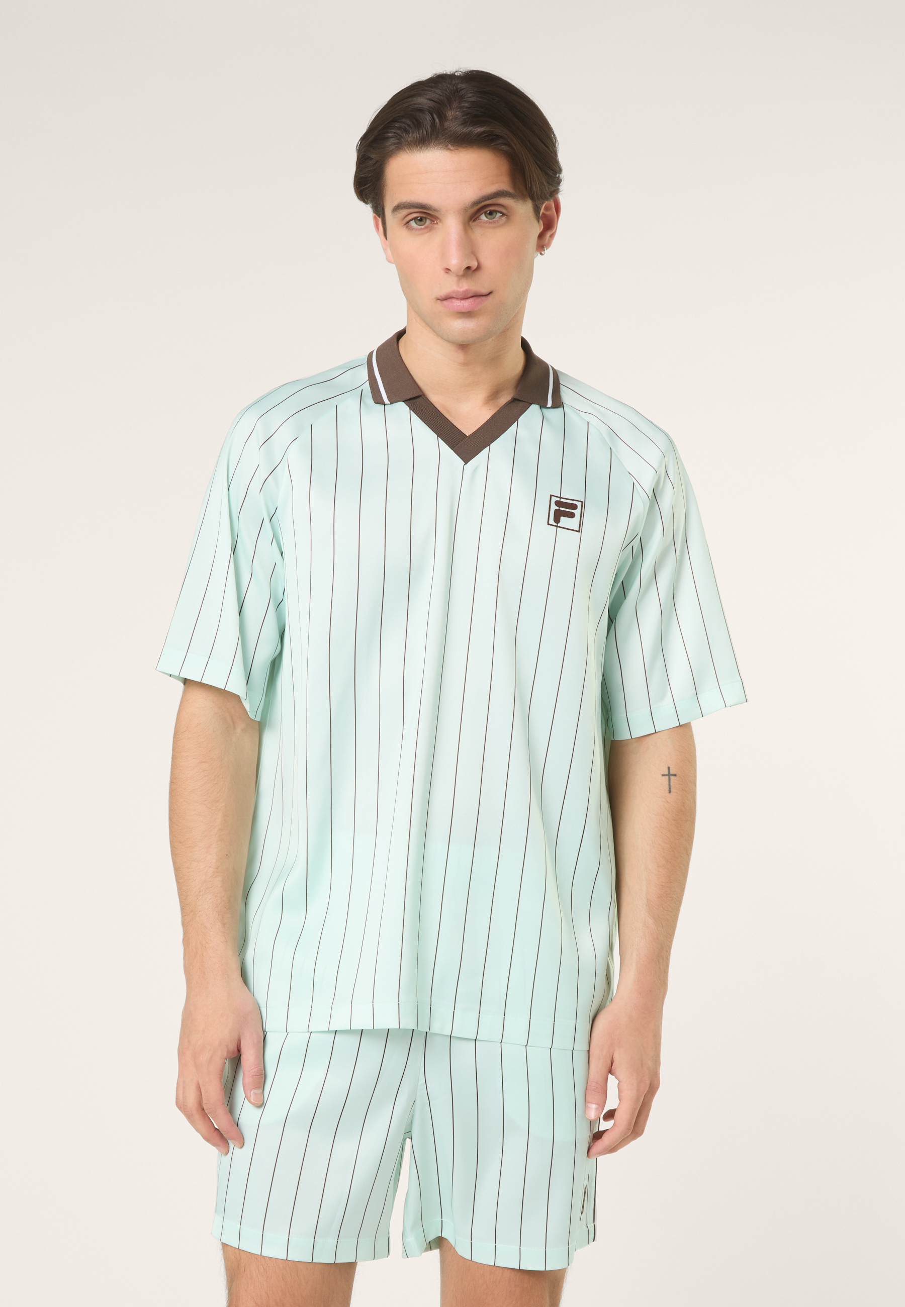 Chemise En Satin À Fines Rayures Ample - Mer Apaisante / Rayé