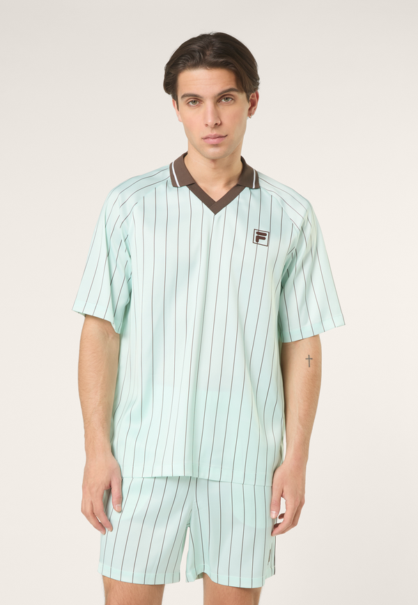 Chemise En Satin À Fines Rayures Ample - Mer Apaisante / Rayé