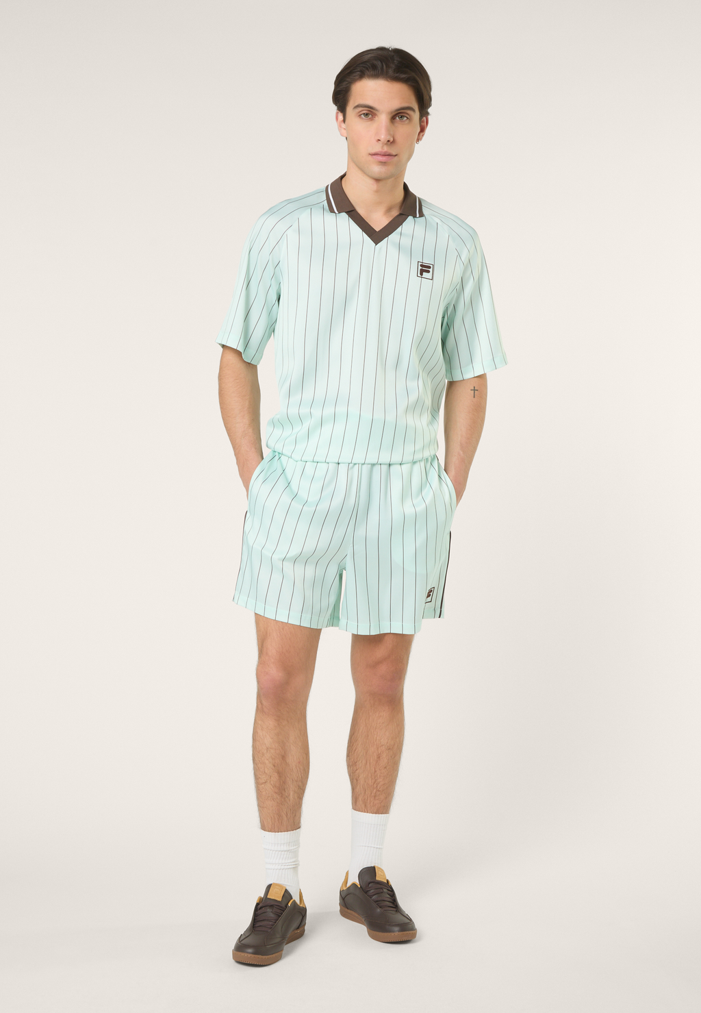 Chemise En Satin À Fines Rayures Ample - Mer Apaisante / Rayé
