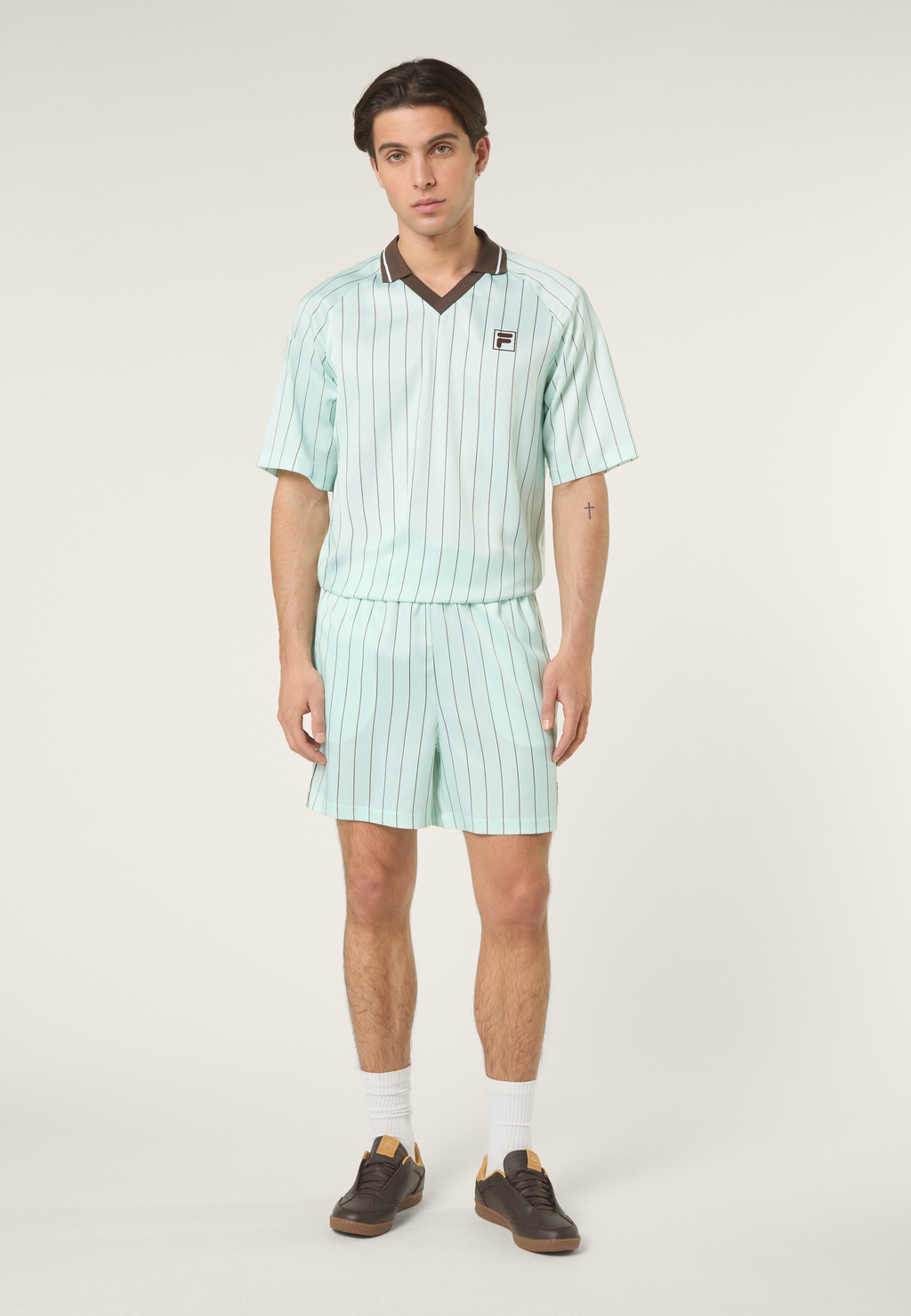 Short En Satin À Fines Rayures Ample - Mer Apaisante / Rayé