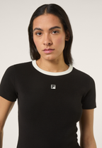 T-Shirt Côtelé À Logo Slim - Noir