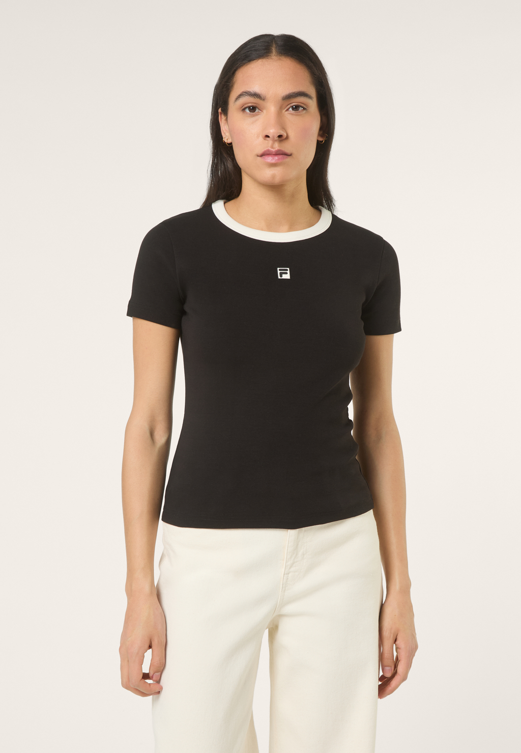 T-Shirt Côtelé À Logo Slim - Noir