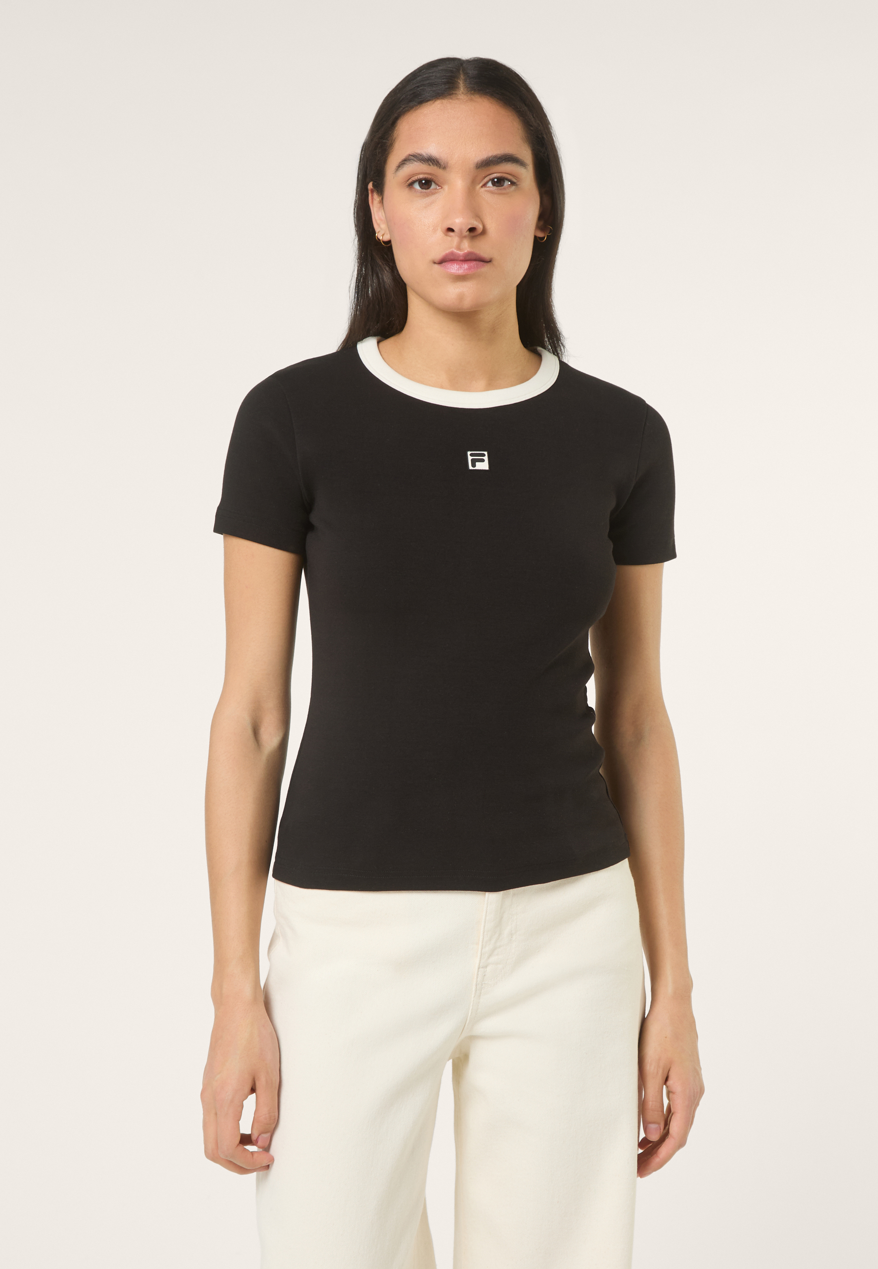 T-Shirt Côtelé À Logo Slim - Noir