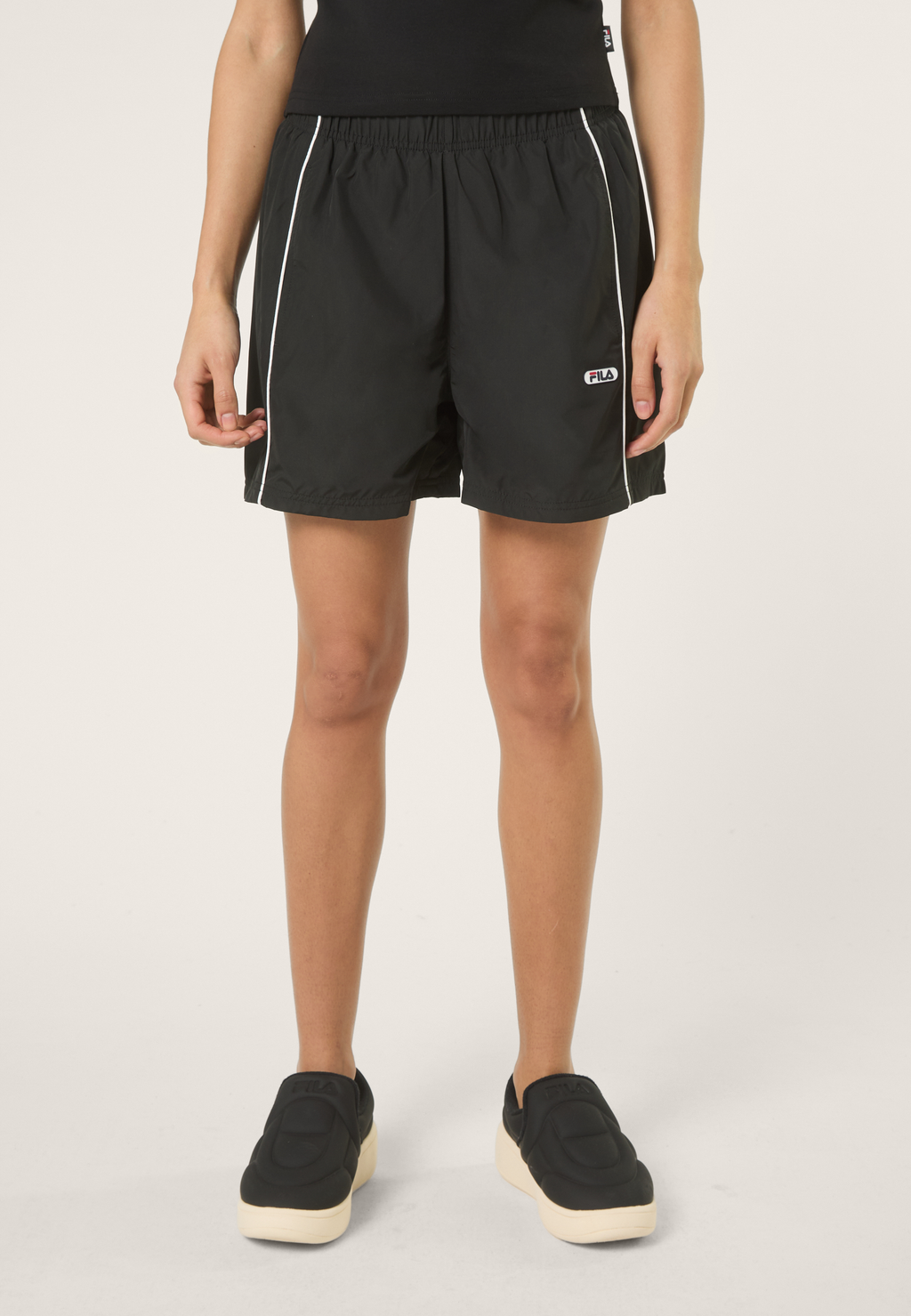 Short Tissé À Passepoil Contrastant Ample - Noir