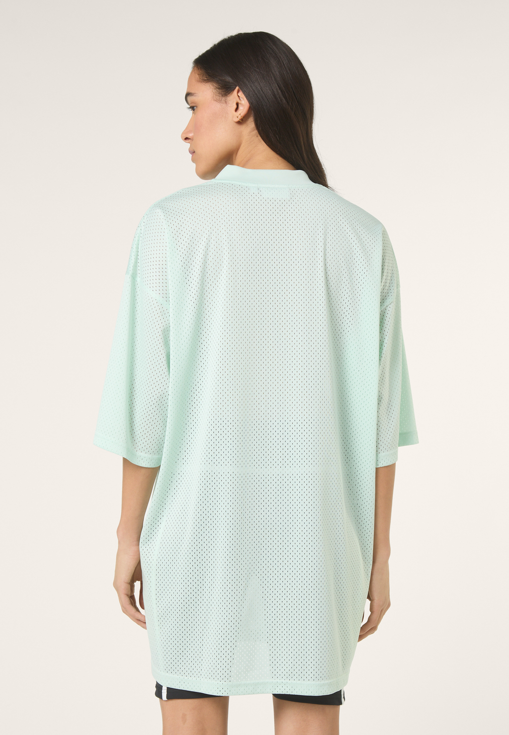Robe T-Shirt En Mesh À Col V Oversize - Mer Apaisante