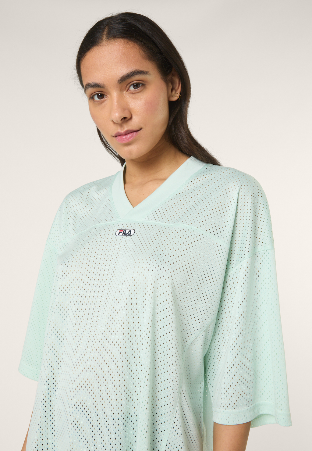 Robe T-Shirt En Mesh À Col V Oversize - Mer Apaisante