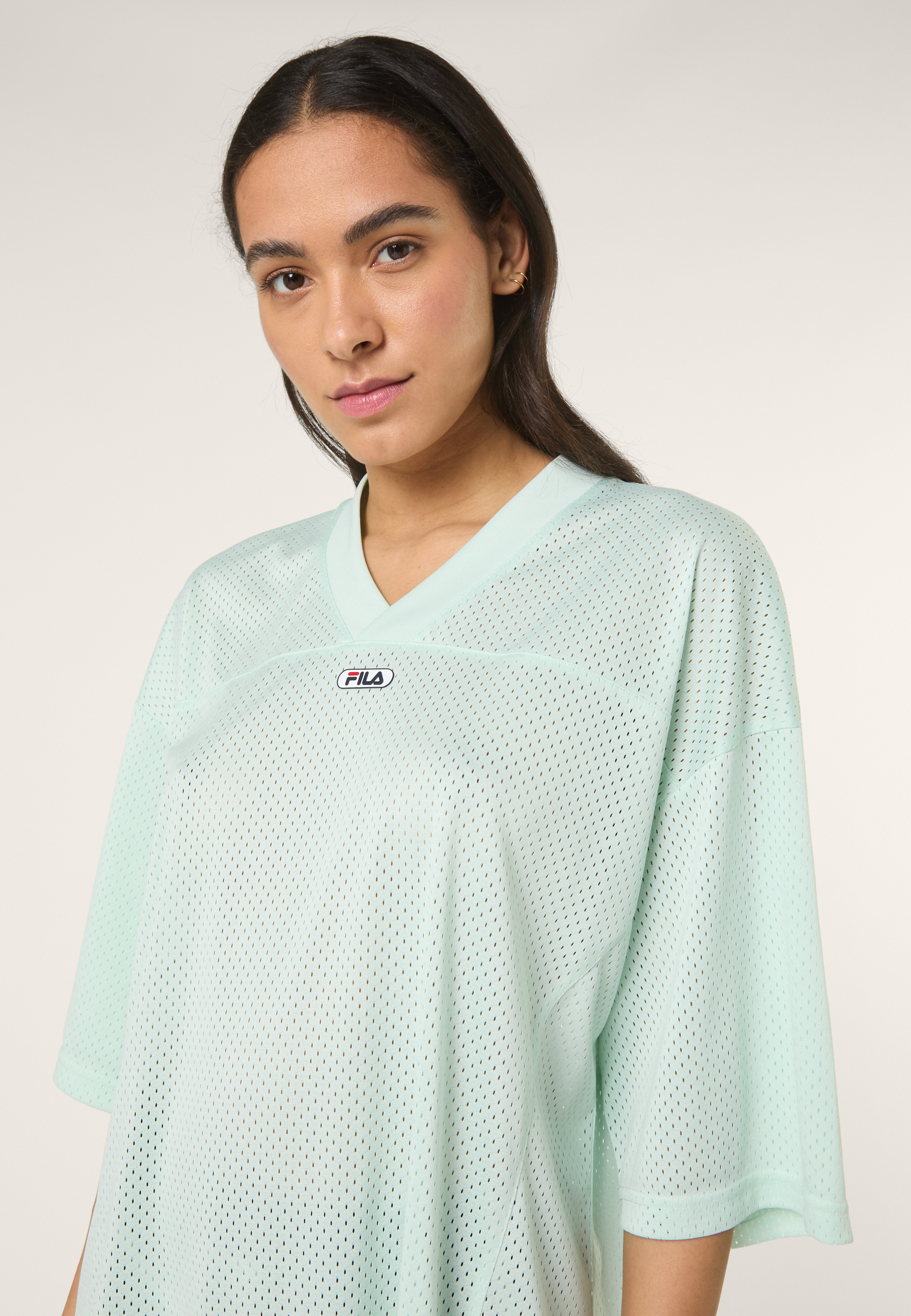 Robe T-Shirt En Mesh À Col V Oversize - Mer Apaisante