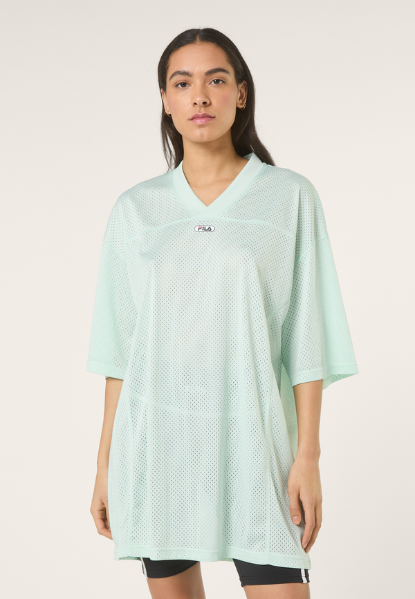 Robe T-Shirt En Mesh À Col V Oversize - Mer Apaisante