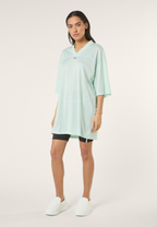 Robe T-Shirt En Mesh À Col V Oversize - Mer Apaisante