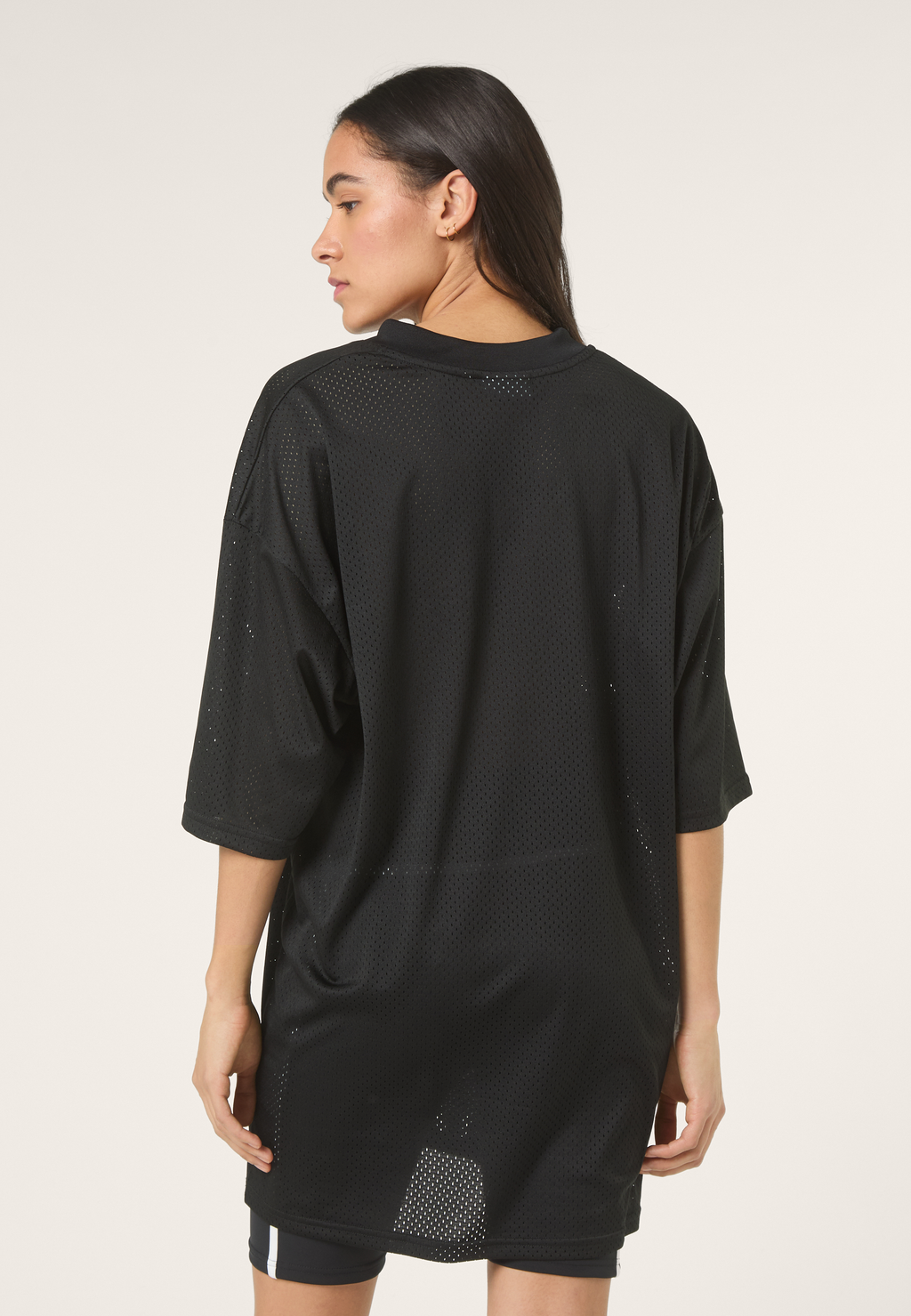 Robe T-Shirt En Mesh À Col V Oversize - Noir