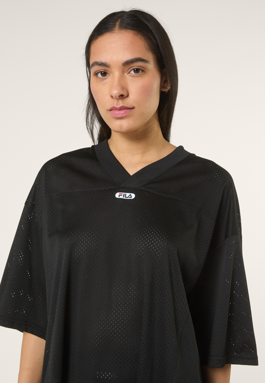 Robe T-Shirt En Mesh À Col V Oversize - Noir