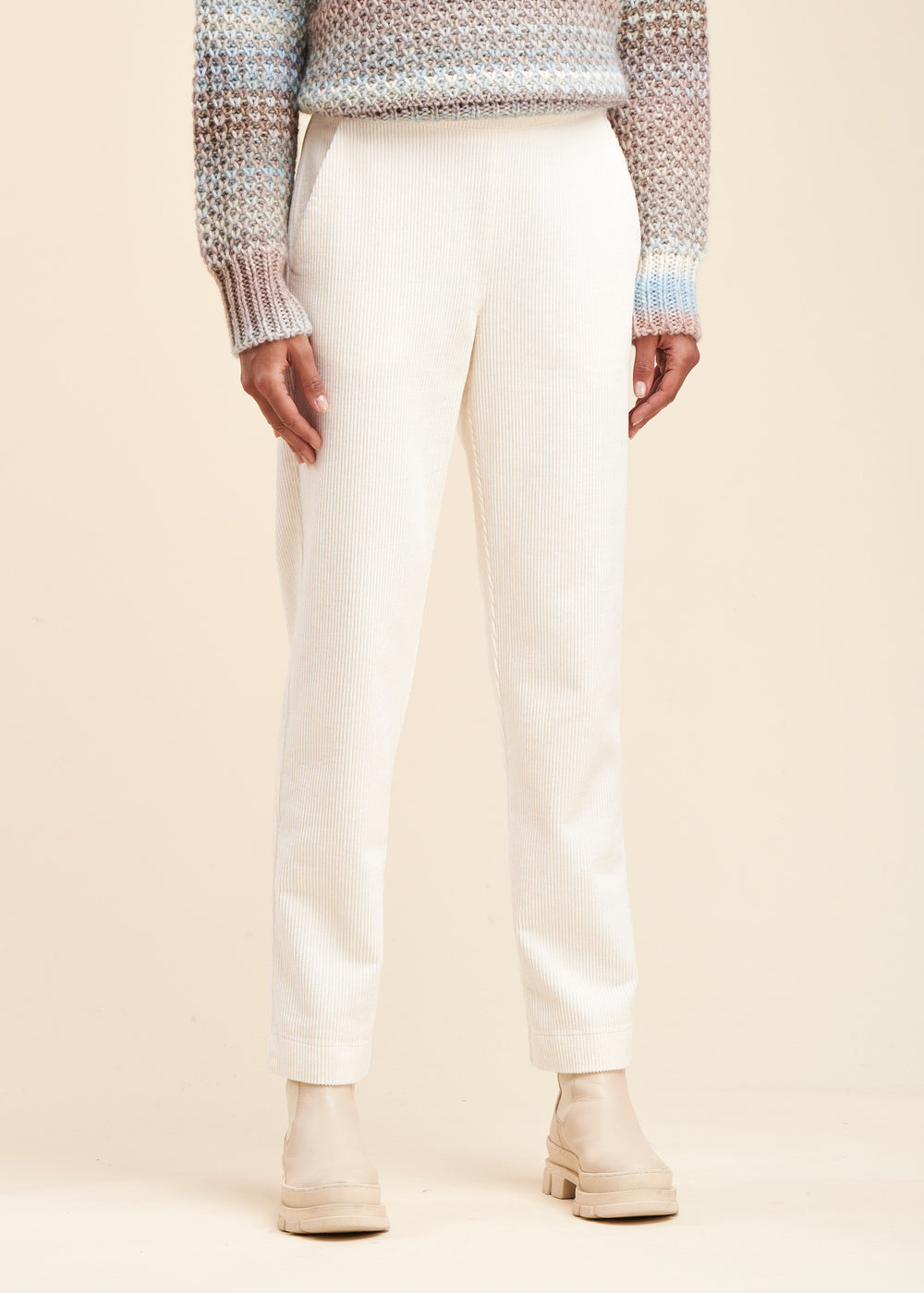 Pantalon Droit Velours Cotelé - Ecru