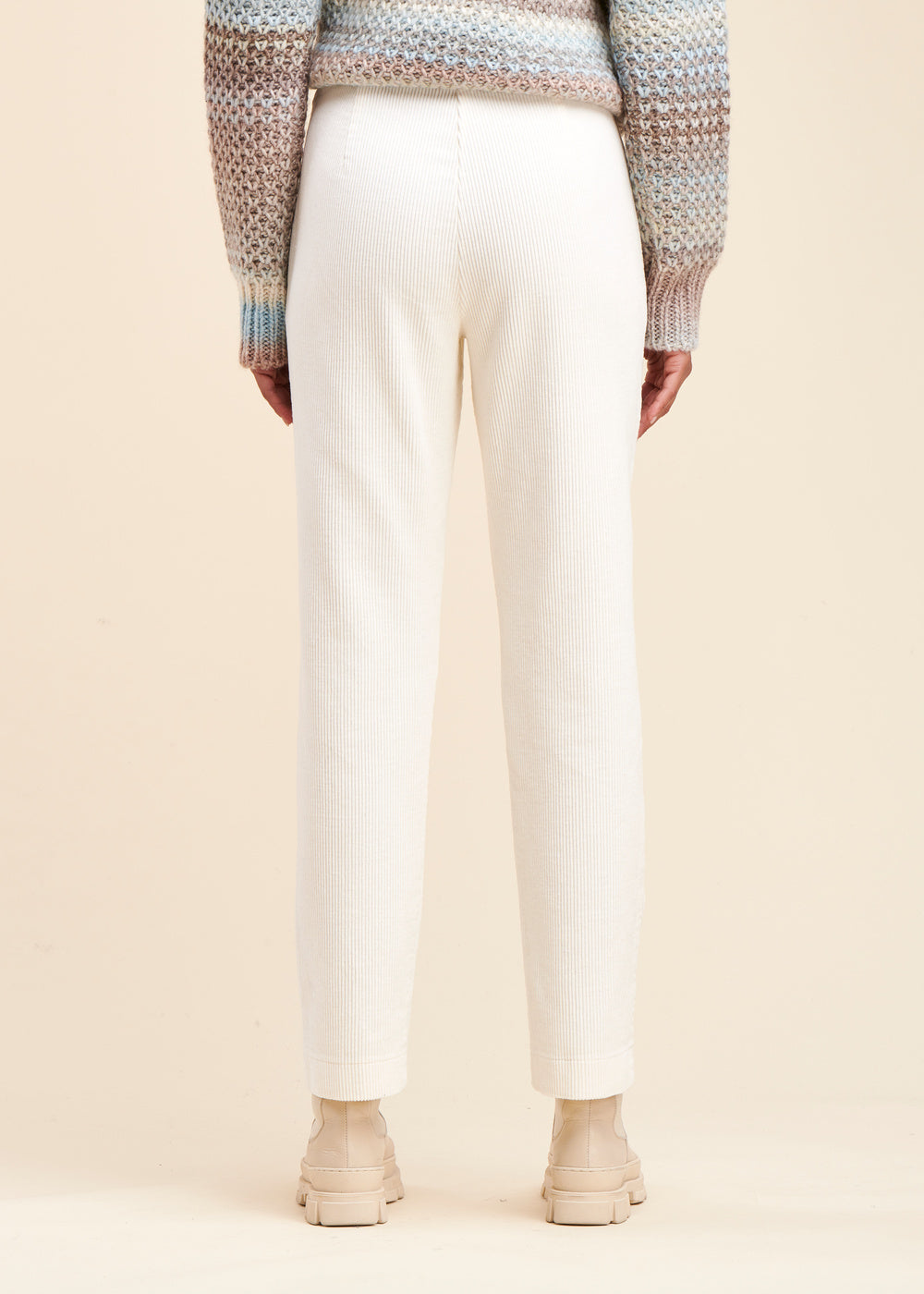 Pantalon Droit Velours Cotelé - Ecru