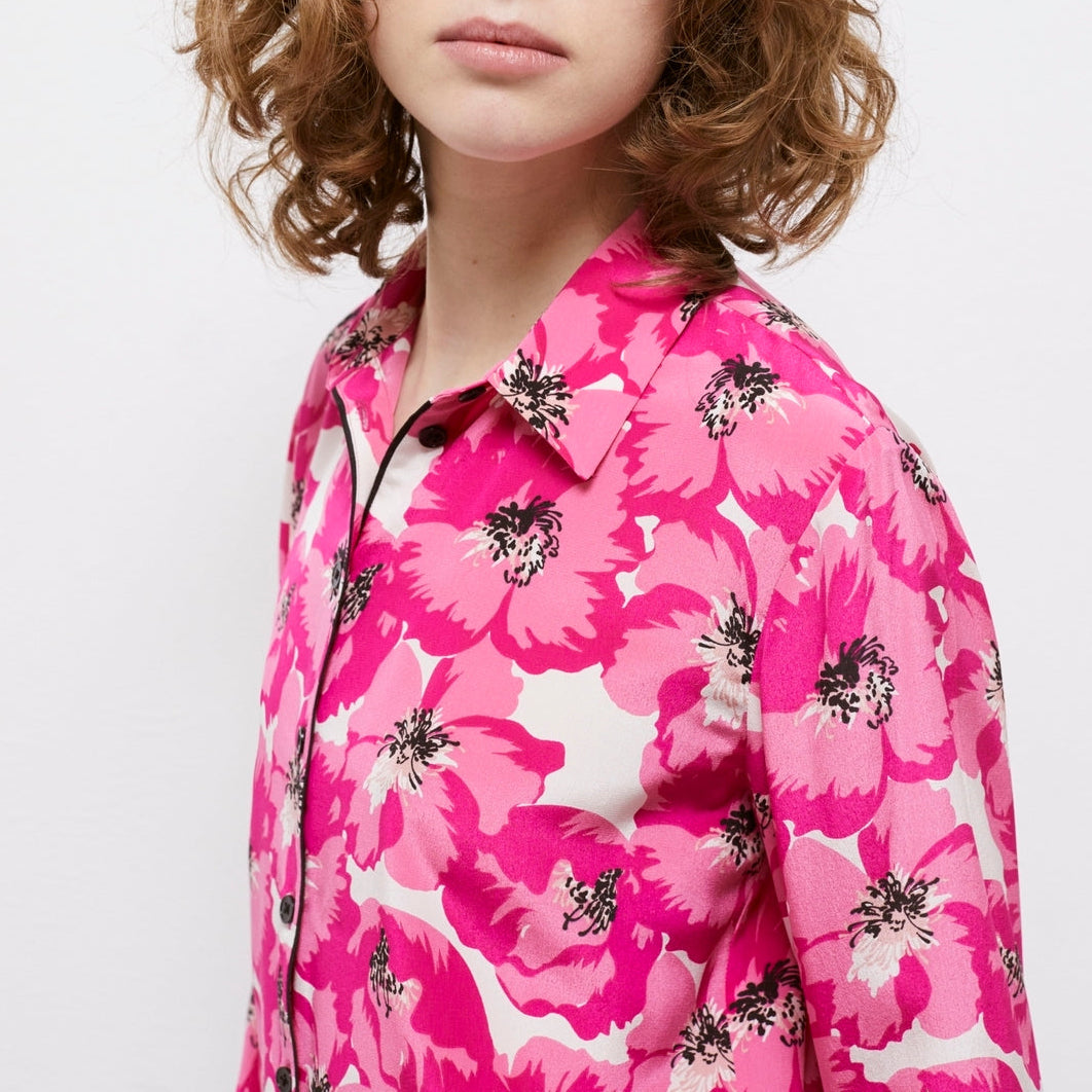 The Kooples - Chemisier En Soie - Blanc Et Rose - Femme