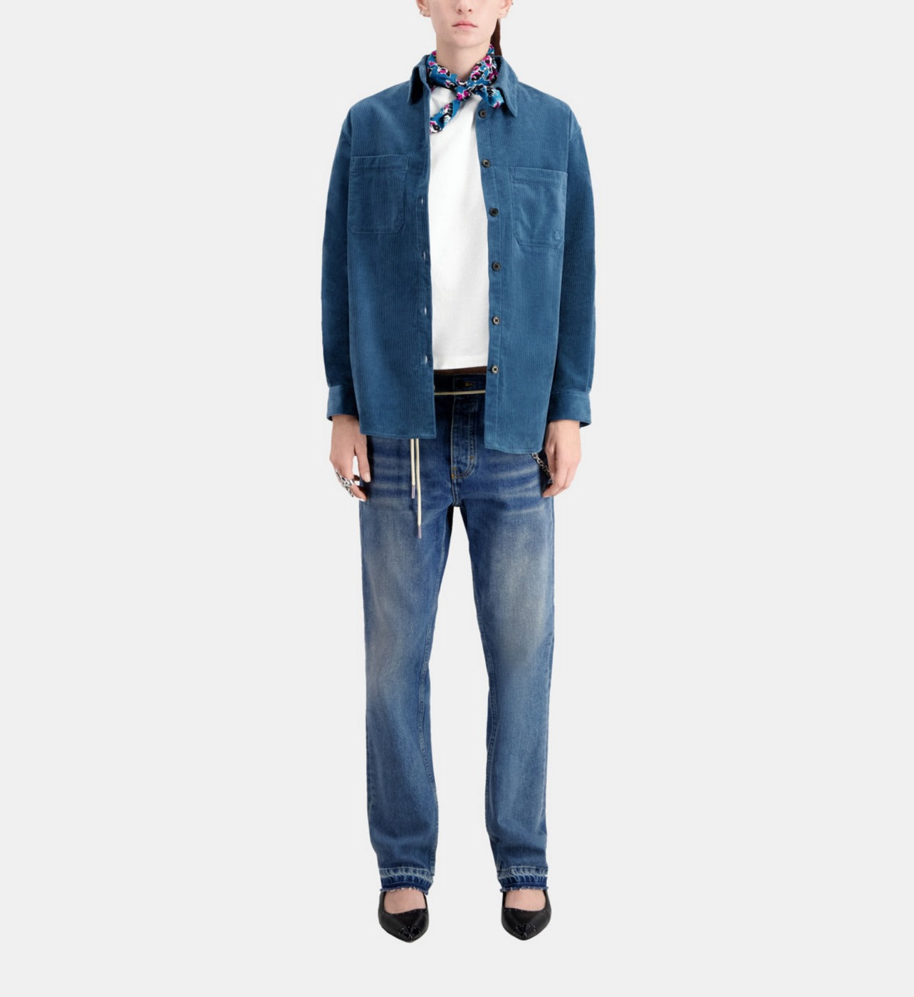 The Kooples - Chemise En Velours - Bleu Pétrole - Femme