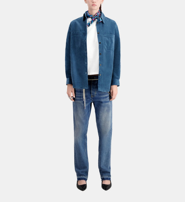 The Kooples - Chemise En Velours - Bleu Pétrole - Femme