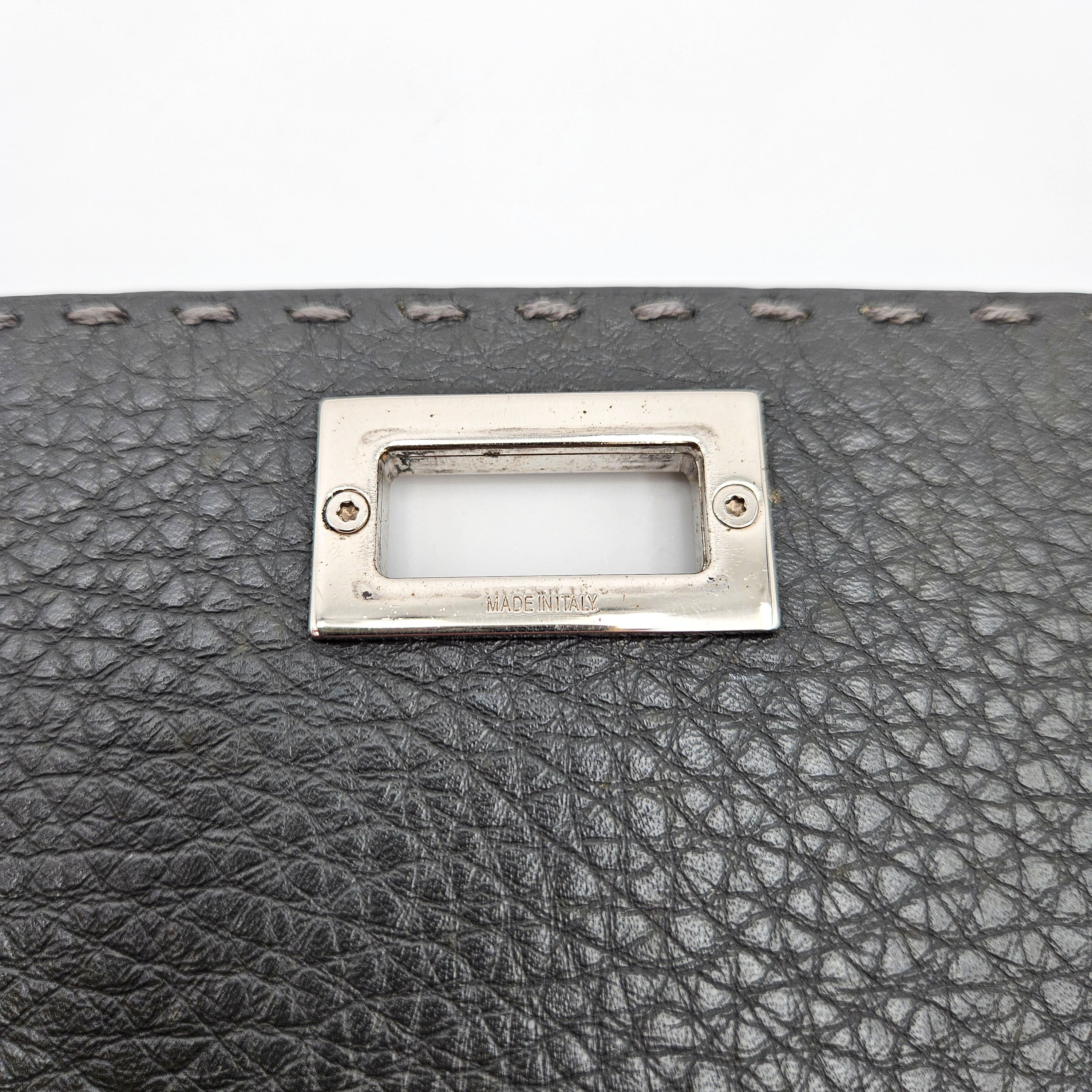 Portefeuille Fendi Selleria Cuir Grainé Gris Anthracite Unisexe