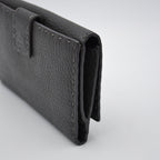 Portefeuille Fendi Selleria Cuir Grainé Gris Anthracite Unisexe