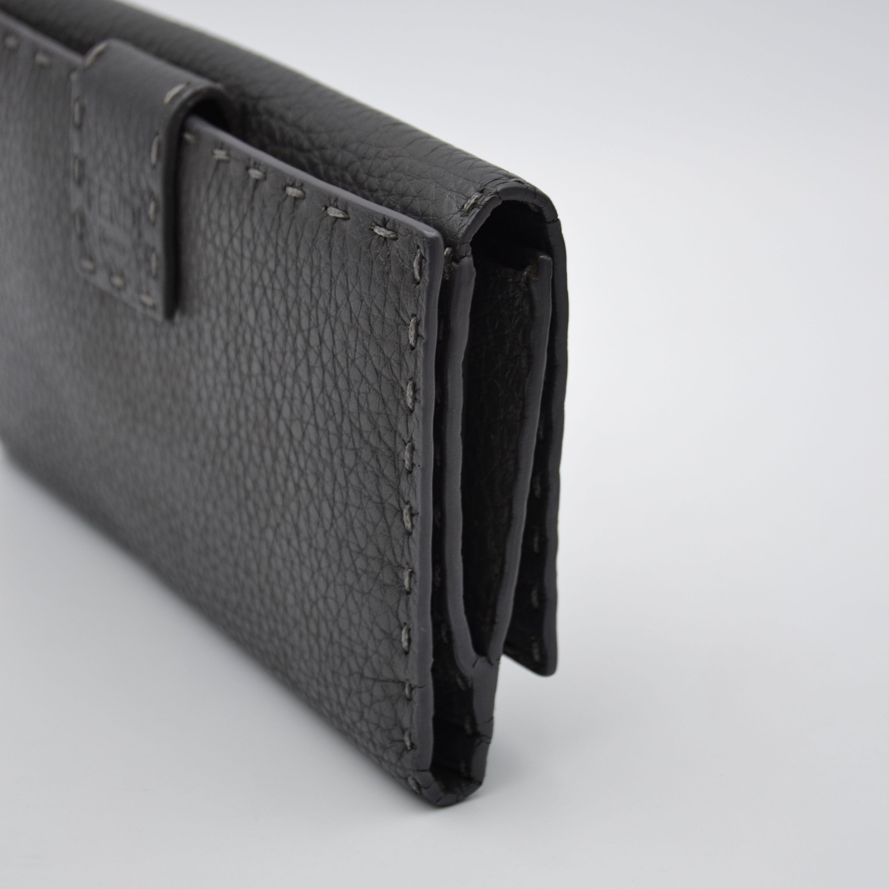 Portefeuille Fendi Selleria Cuir Grainé Gris Anthracite Unisexe