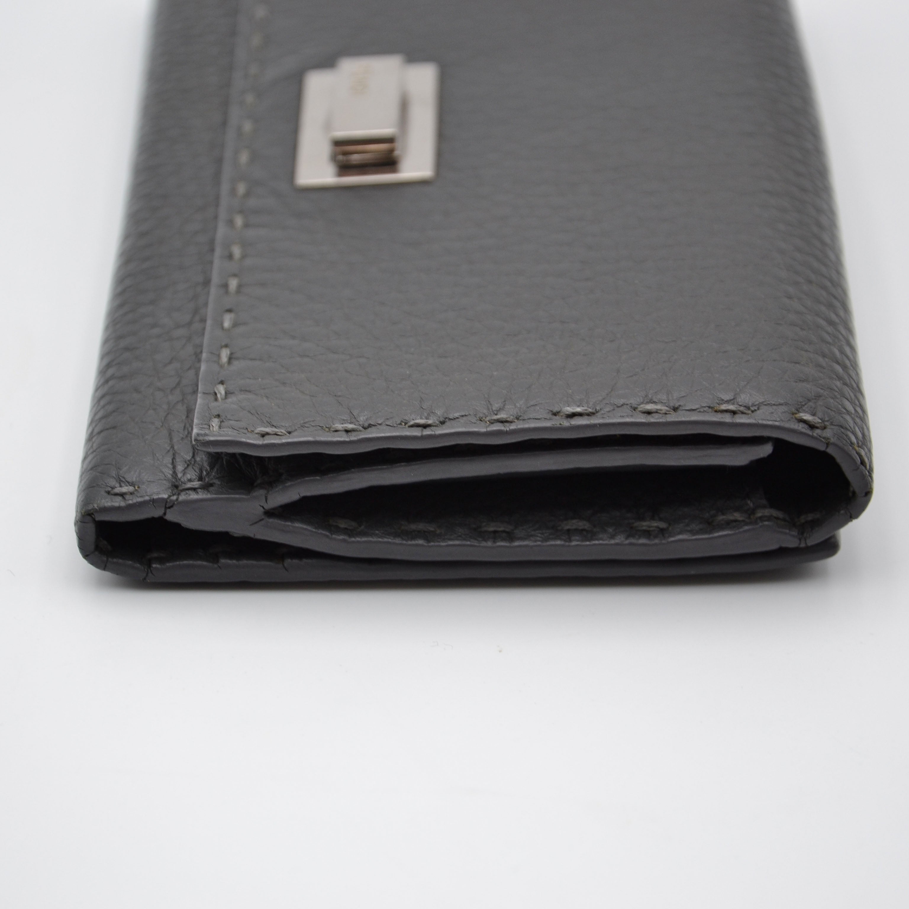 Portefeuille Fendi Selleria Cuir Grainé Gris Anthracite Unisexe