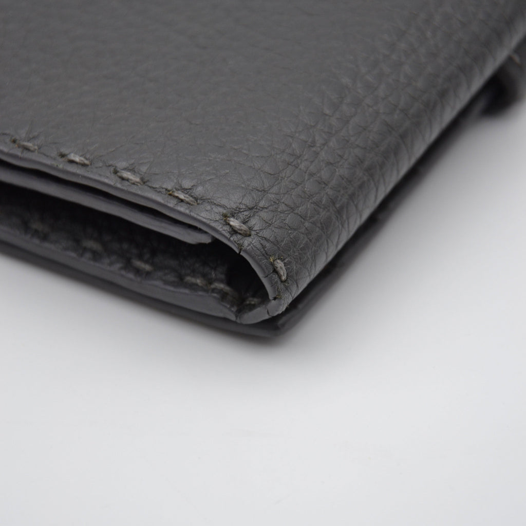 Portefeuille Fendi Selleria Cuir Grainé Gris Anthracite Unisexe
