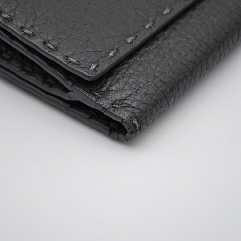 Portefeuille Fendi Selleria Cuir Grainé Gris Anthracite Unisexe