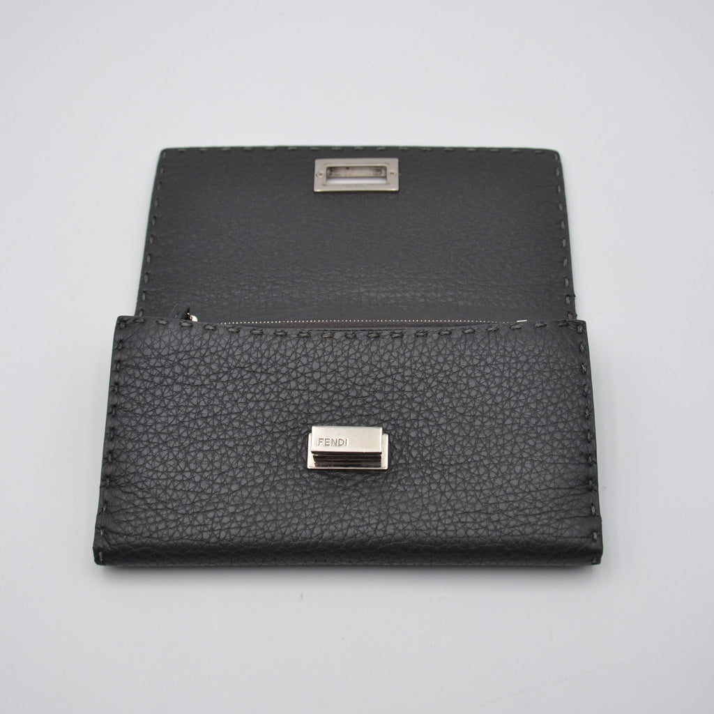 Portefeuille Fendi Selleria Cuir Grainé Gris Anthracite Unisexe