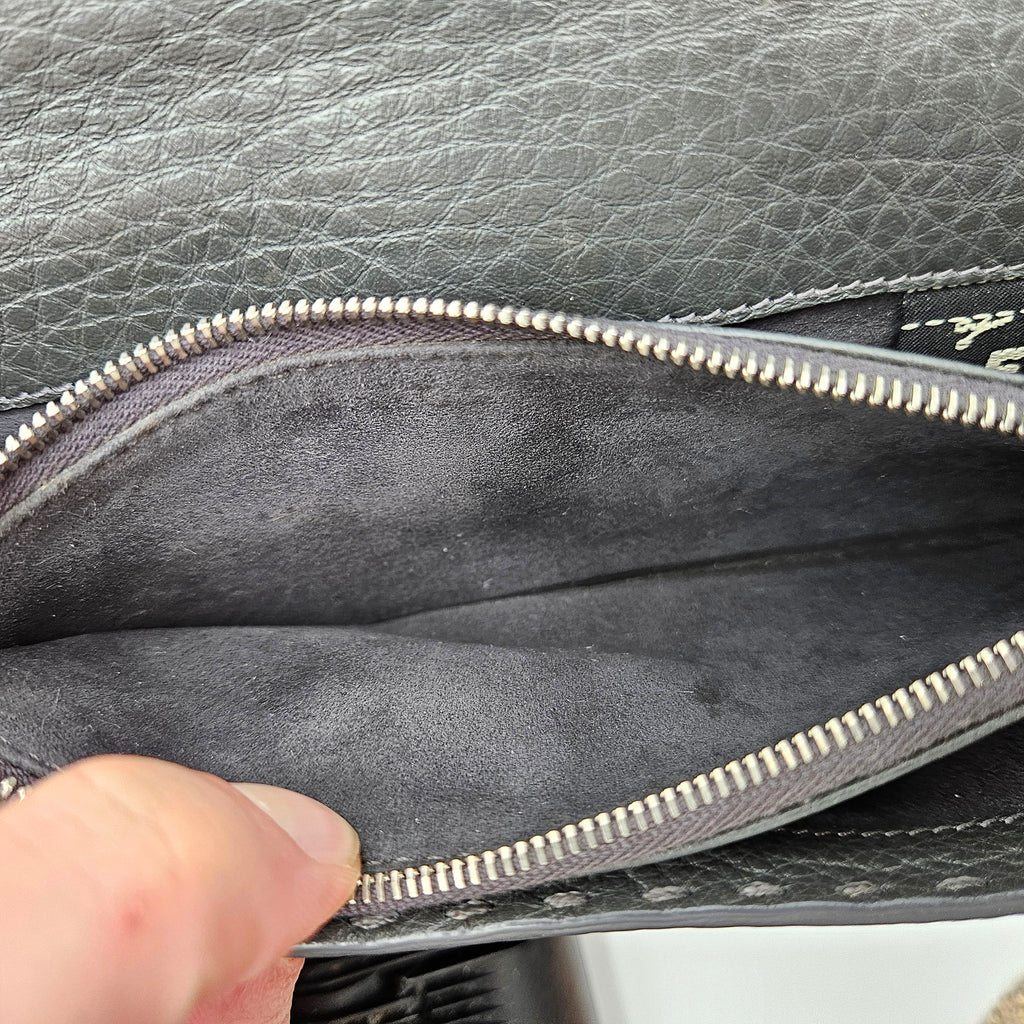 Portefeuille Fendi Selleria Cuir Grainé Gris Anthracite Unisexe