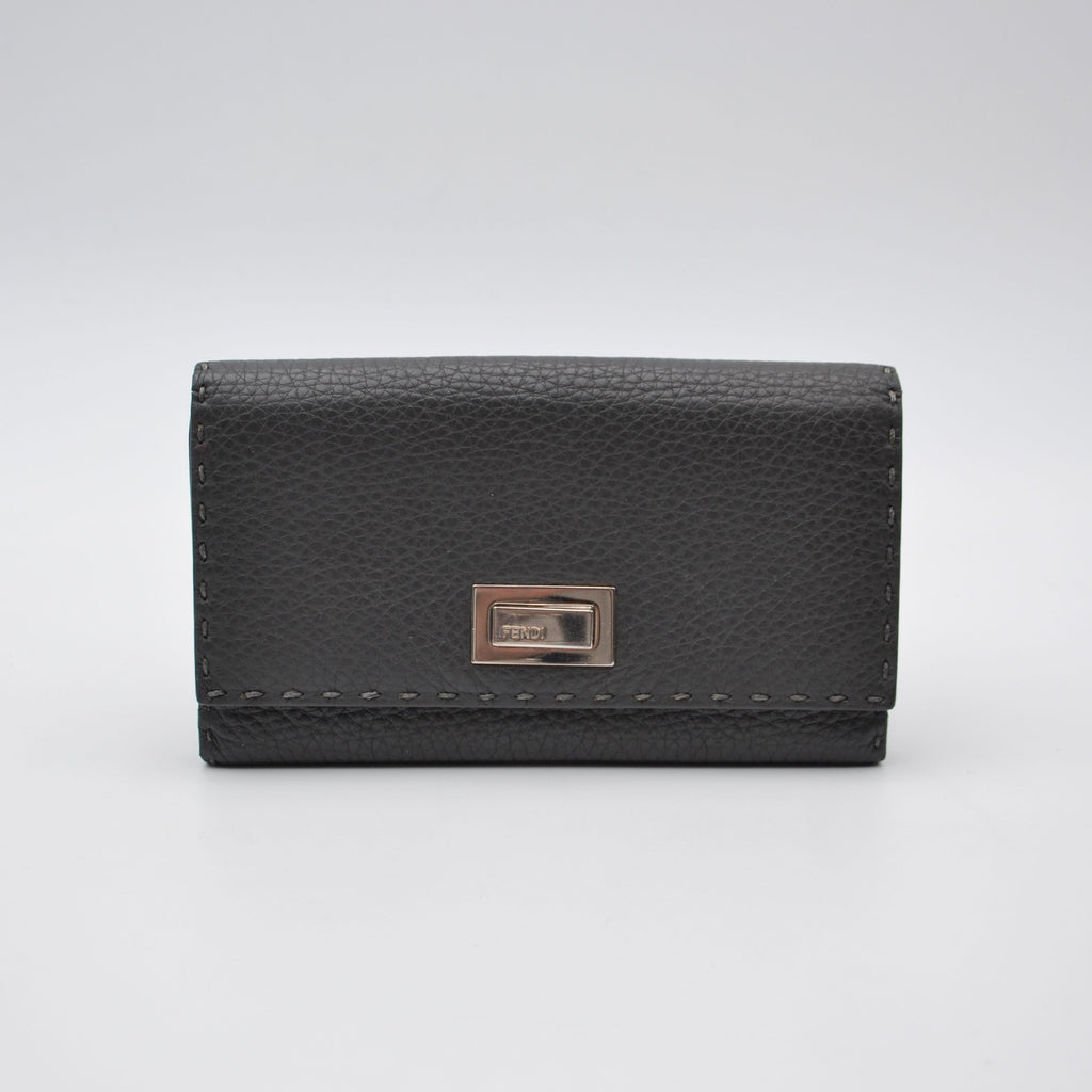Portefeuille Fendi Selleria Cuir Grainé Gris Anthracite Unisexe