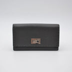 Portefeuille Fendi Selleria Cuir Grainé Gris Anthracite Unisexe