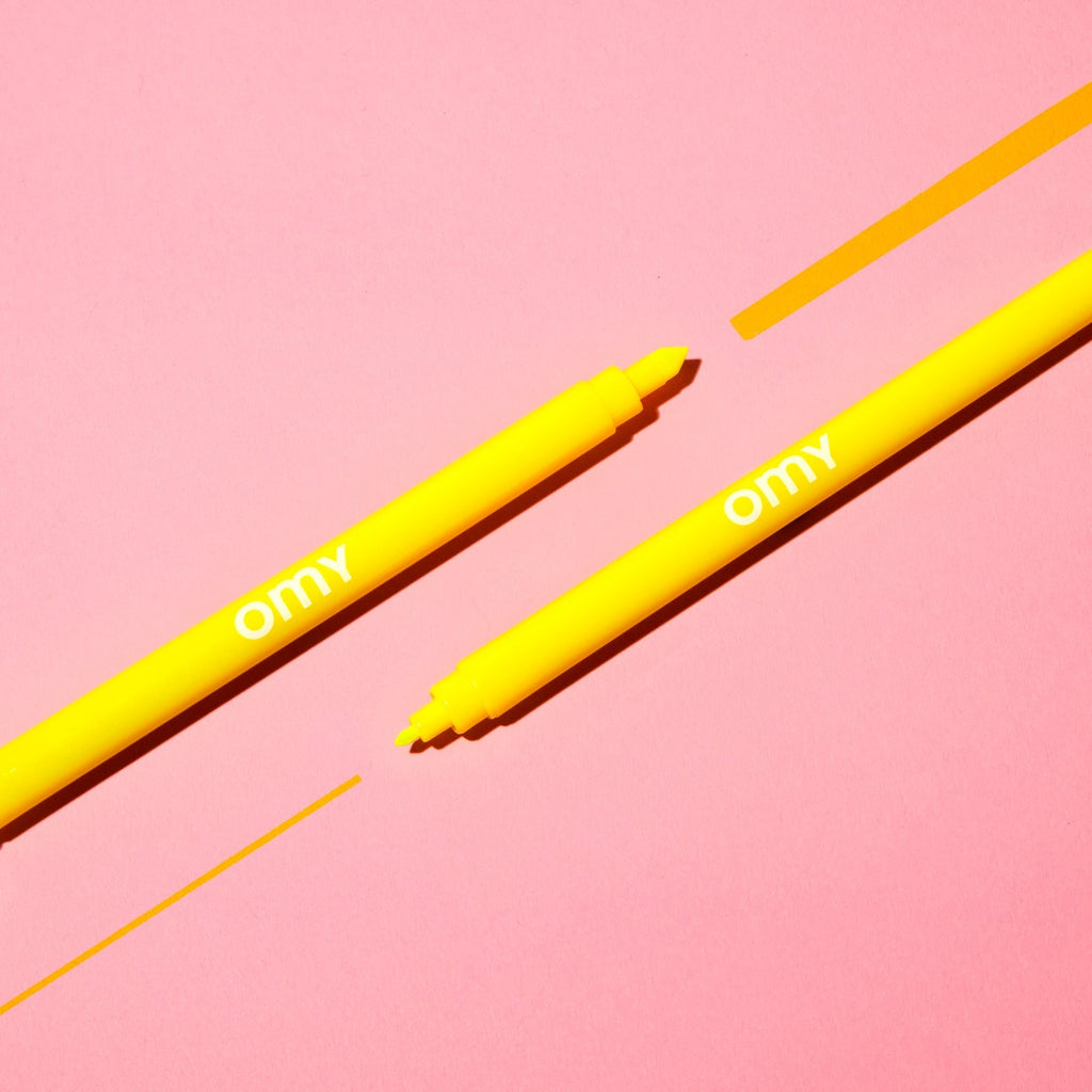 Feutres fluo OMY double pointe – Jaune, Orange, Vert, Violet, Bleu et Rose 