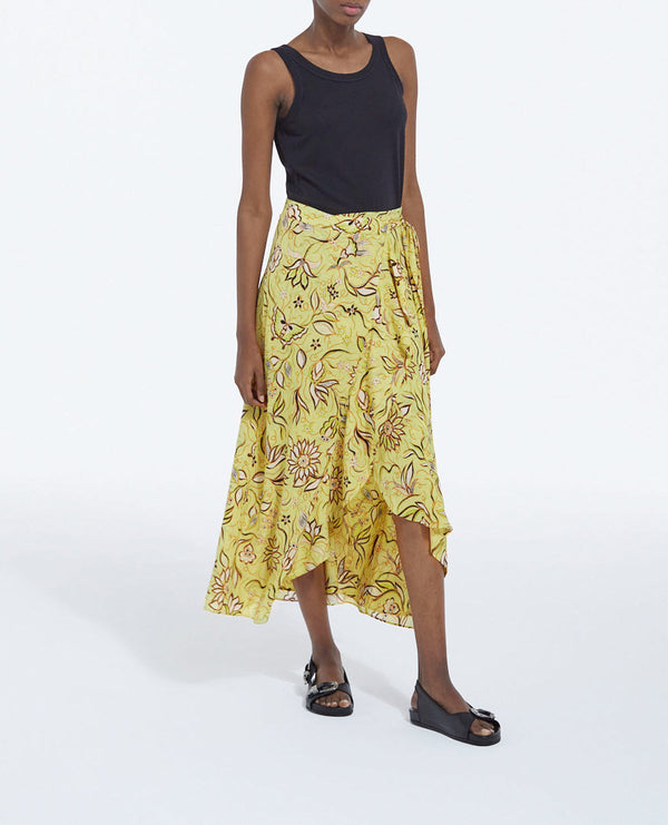 The Kooples - Jupe Longue Portefeuille À Fleurs Jaunes - Femme