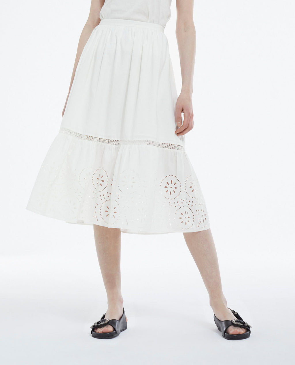 The Kooples - Jupe Blanche Dentelle Longue Ajourée - Femme
