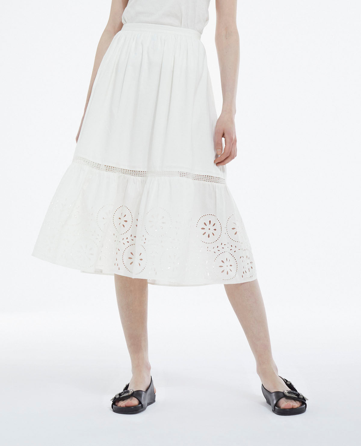 The Kooples - Jupe Blanche Dentelle Longue Ajourée - Femme