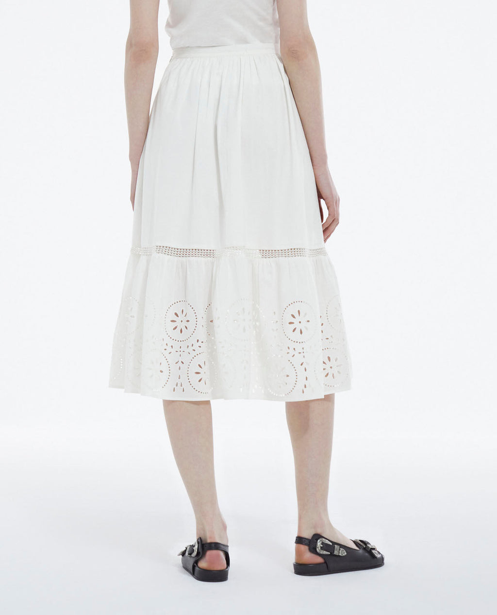 The Kooples - Jupe Blanche Dentelle Longue Ajourée - Femme