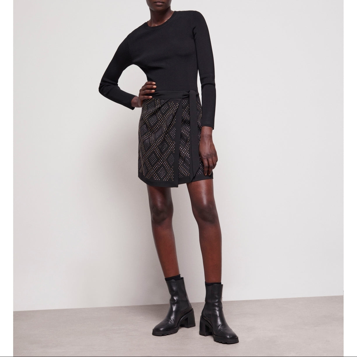 The Kooples - Jupe Portefeuille Taille Haute - Noir - Femme