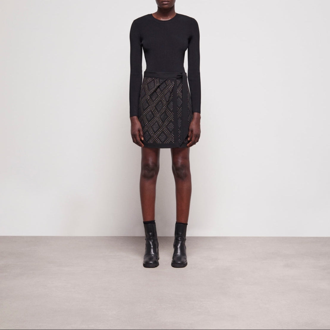 The Kooples - Jupe Portefeuille Taille Haute - Noir - Femme