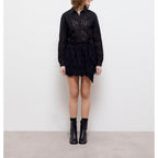 The Kooples - Jupe Patineuse En Broderie Anglaise Taille Haute - Noir - Femme