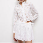 The Kooples - Jupe Droite En Broderie Anglaise - Blanc - Femme