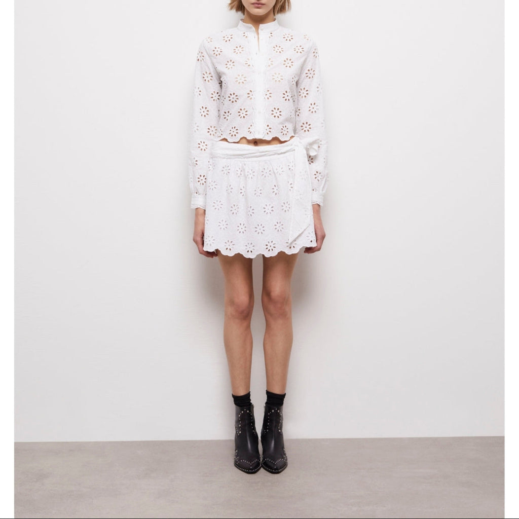 The Kooples - Jupe Droite En Broderie Anglaise - Blanc - Femme