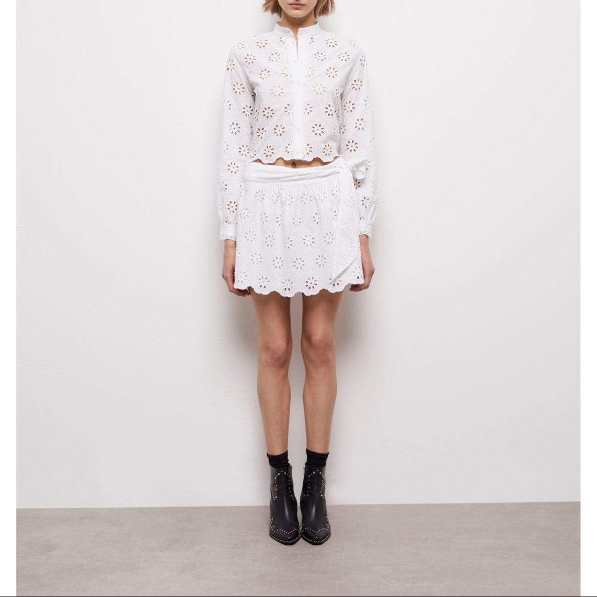 The Kooples - Jupe Droite En Broderie Anglaise - Blanc - Femme