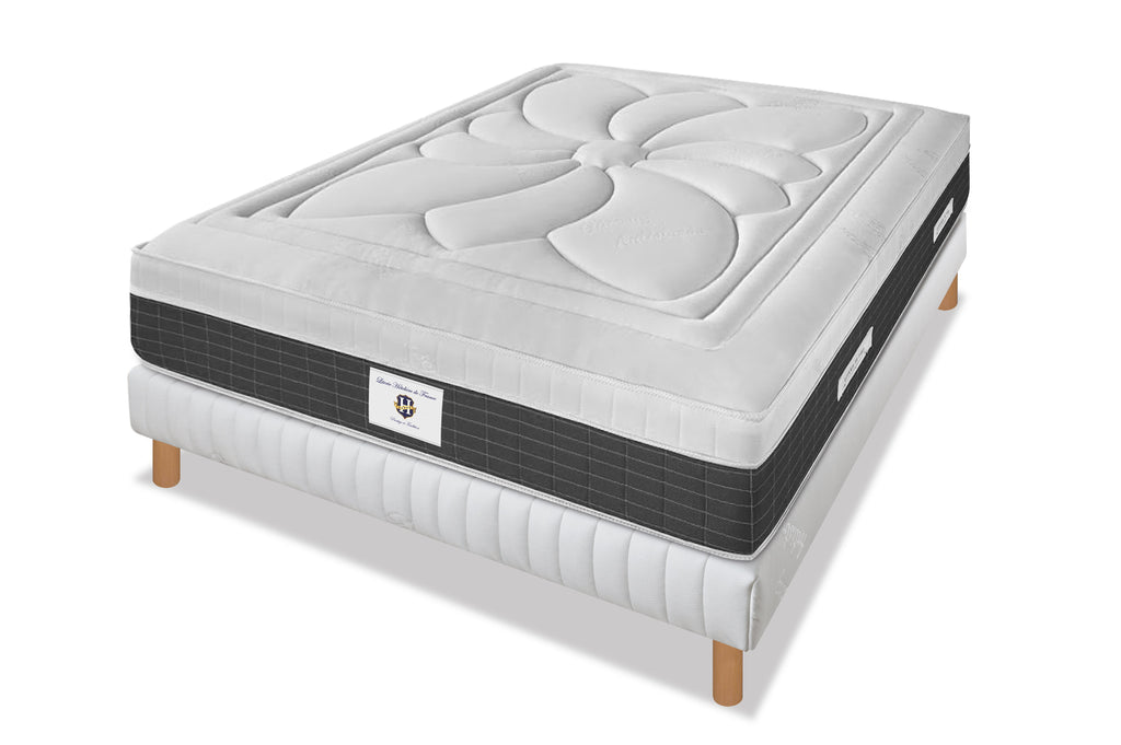 Fontainebleau - Ensemble Matelas + Sommier - Blanc/Gris