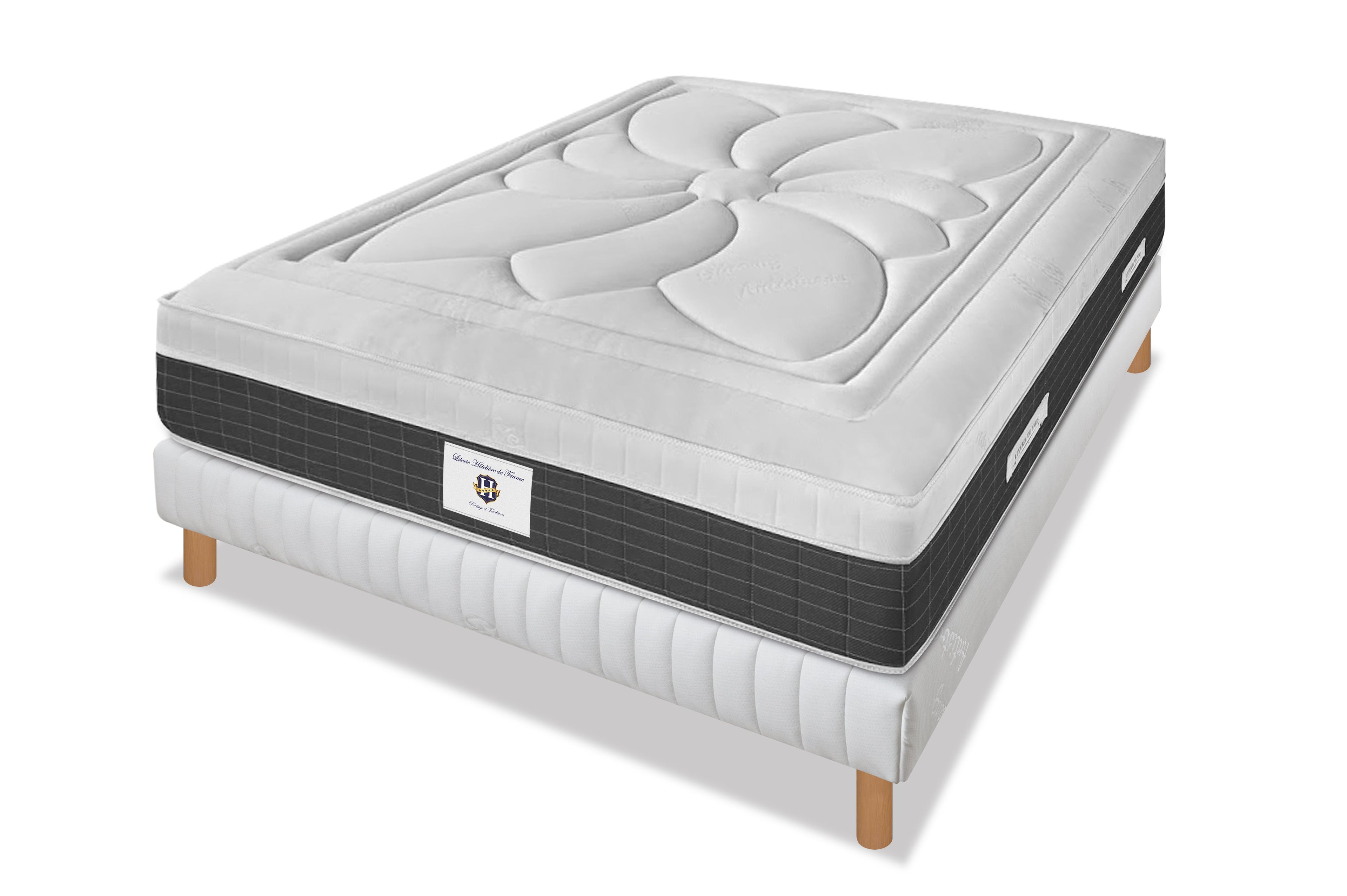 Fontainebleau - Ensemble Matelas + Sommier - Blanc/Gris