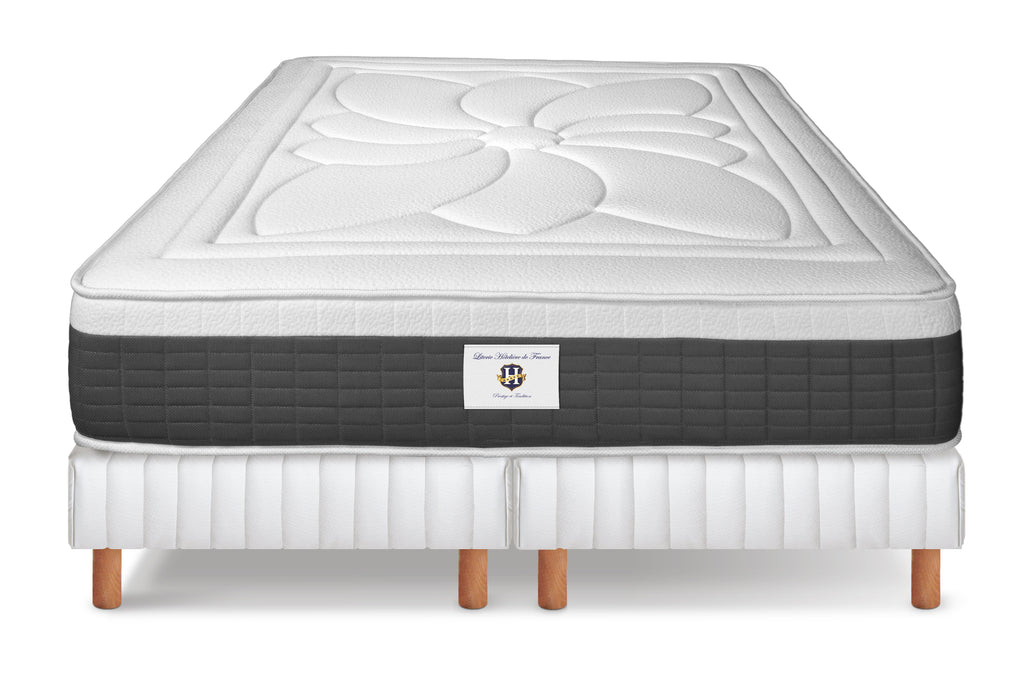 Fontainebleau - Ensemble Matelas + Sommier - Blanc/Gris