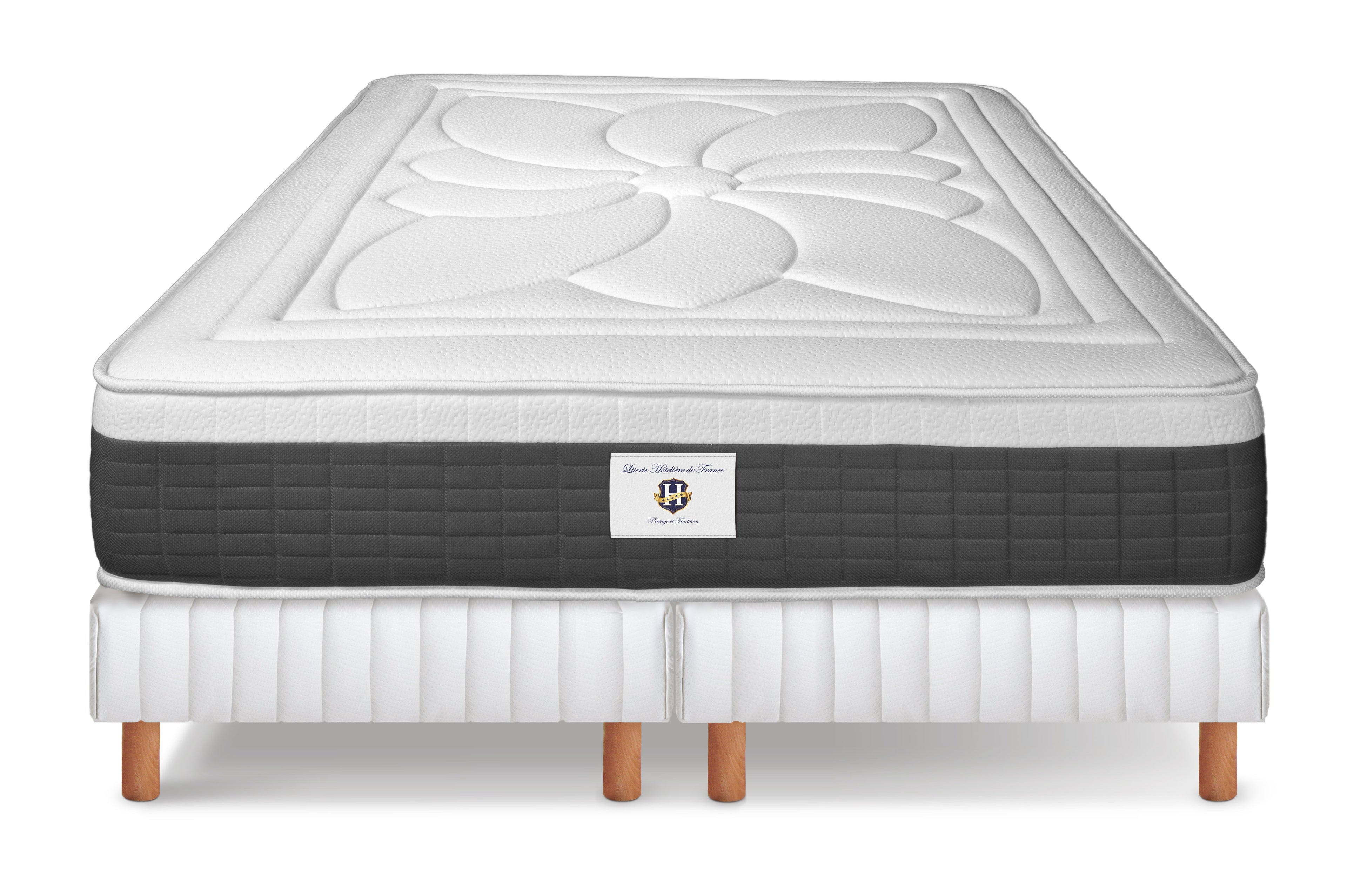Fontainebleau - Ensemble Matelas + Sommier - Blanc/Gris