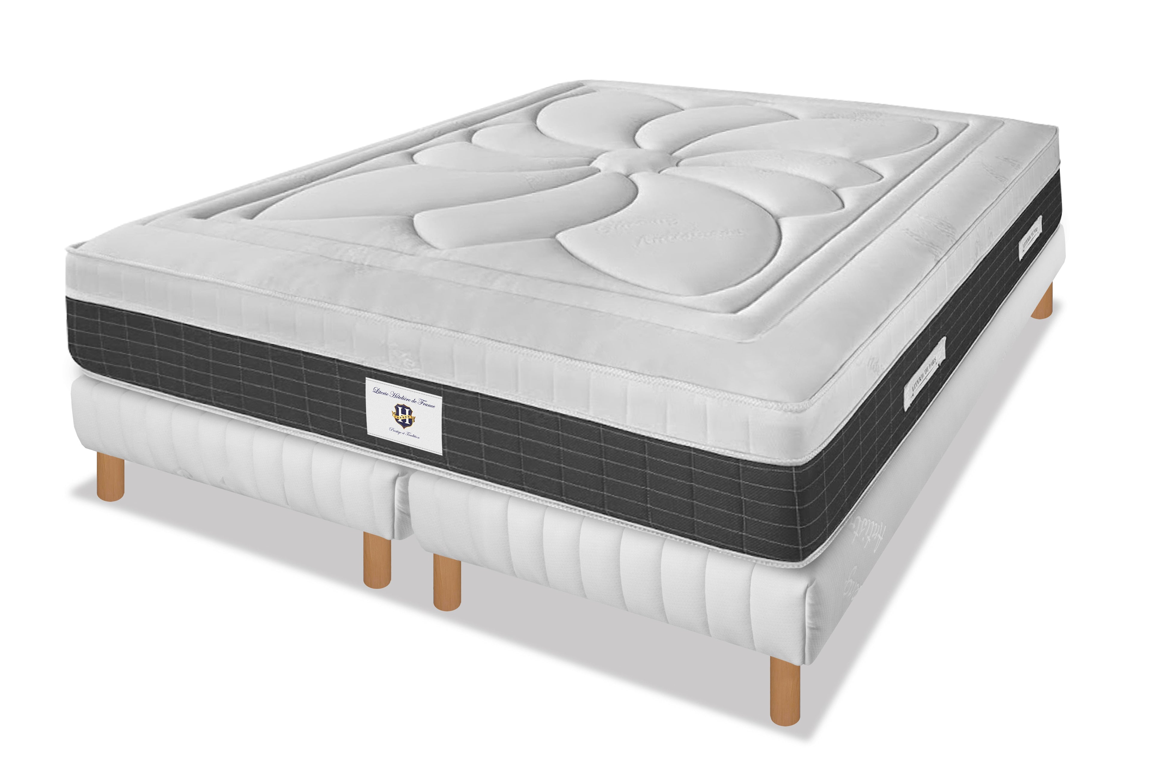 Fontainebleau - Ensemble Matelas + Sommier - Blanc/Gris