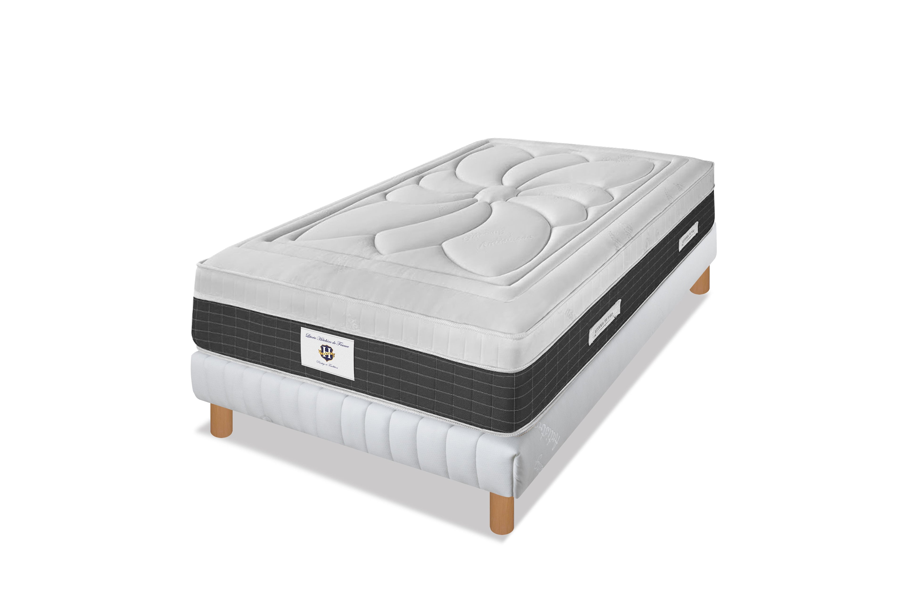 Fontainebleau - Ensemble Matelas + Sommier - Blanc/Gris
