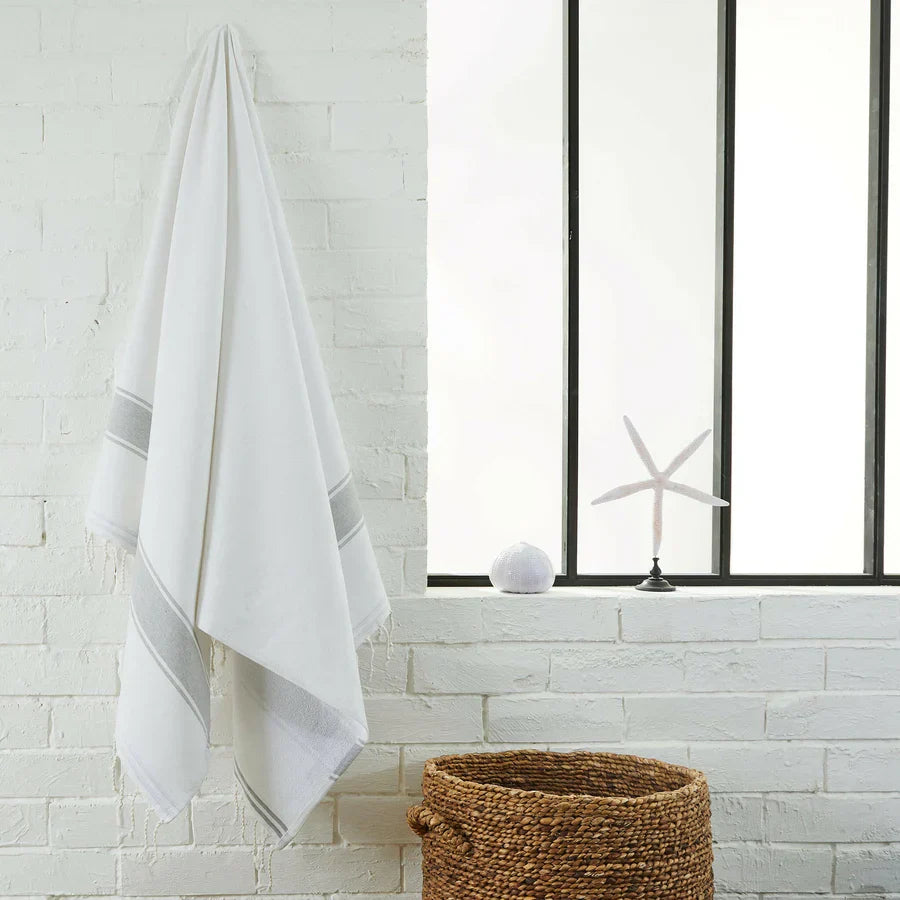 Fouta Doublée Éponge - Blanc/Gris Clair